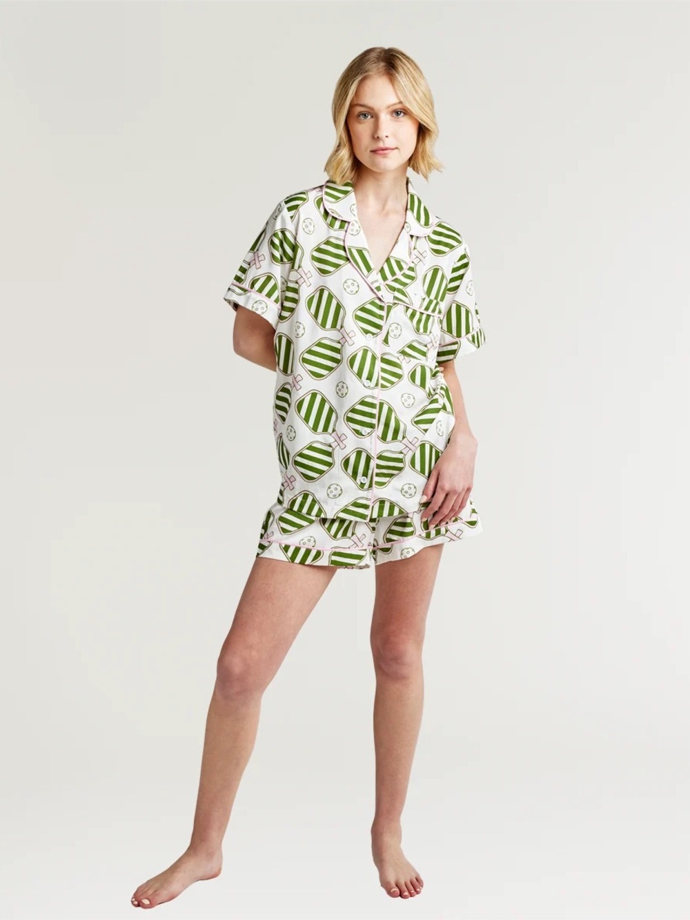 Katie Kime Women’s 2XL Sleepwear Top in Pink and Green Pickleball Print
